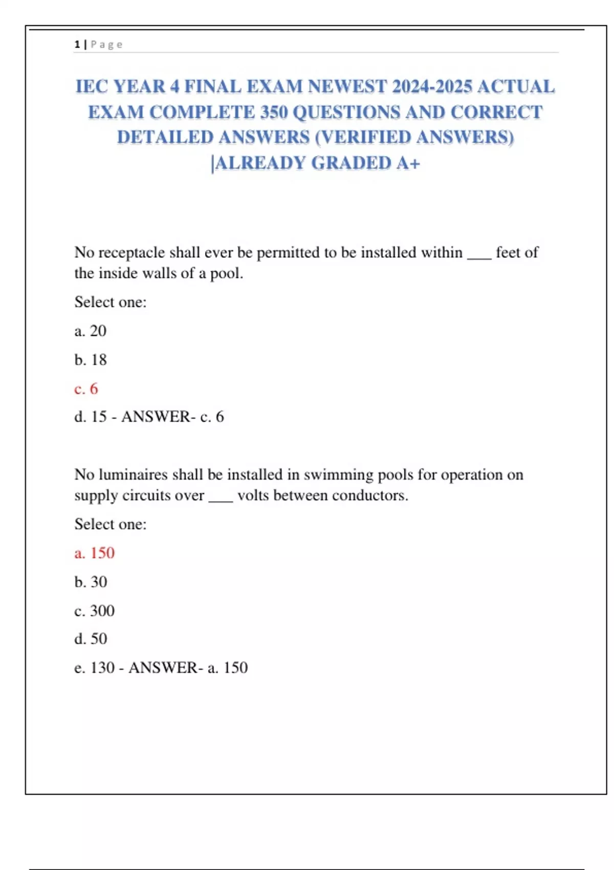 IEC YEAR 1,YEAR 2, YEAR 3 AND YEAR 4 FINAL EXAM BUNDLE NEWEST ACTUAL ...