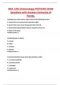 BIOL 1201 (Entomology) PESTICIDE EXAM Questions with Answers University of Florida.