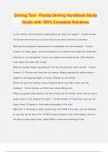 Driving Test - Florida Driving Handbook Study Guide with 100&percnt; Complete Solutions