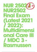 NUR 2502 &sol; NUR2502 Final Exam &lpar;Latest 2021 &sol; 2022&rpar;&colon; Multidimensional Care III &sol; MDC 3 - Rasmussen &vert; 