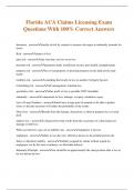 Florida ACA Claims Licensing Exam Questions With 100&percnt; Correct Answers