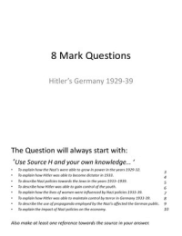 AQA GCSE History B Nazi Germany 8 Mark Questions
