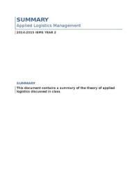 Applied Logistics Management - Summary
