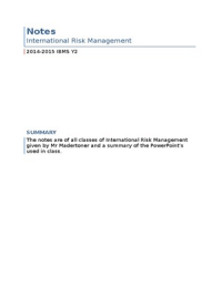 International Risk Management - Summary