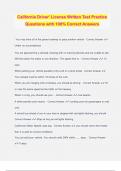 California Driver' License Written Test Practice Questions with 100&percnt; Correct Answers