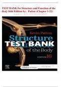 TEST BANK for Structure and Function of the Body 16th Edition (Patton,2020) ,Chapter 1-22||All Chapters