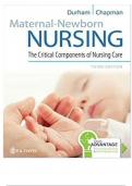 TEST BANK --MATERNAL-NEWBORN NURSING&colon; THE CRITICAL COMPONENTS OF NURSING CARE &lpar;W&sol; DAVISEDGE ACCESS CODE&rpar; THIRD EDITION BY LINDA DURHAM&comma; ROBERTA&semi; CHAPMAN &period;CHAPTER 1 -52&period;  ALL CHAPTERS INCLUDED
