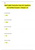 Beef Cattle Production Exam &num;1 Questions  and Verified Answers &vert; Passed &vert; A&plus; 