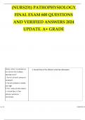 (NURS231) PATHOPHYSIOLOGY FINAL EXAM 600 QUESTIONS AND VERIFIED ANSWERS 2024