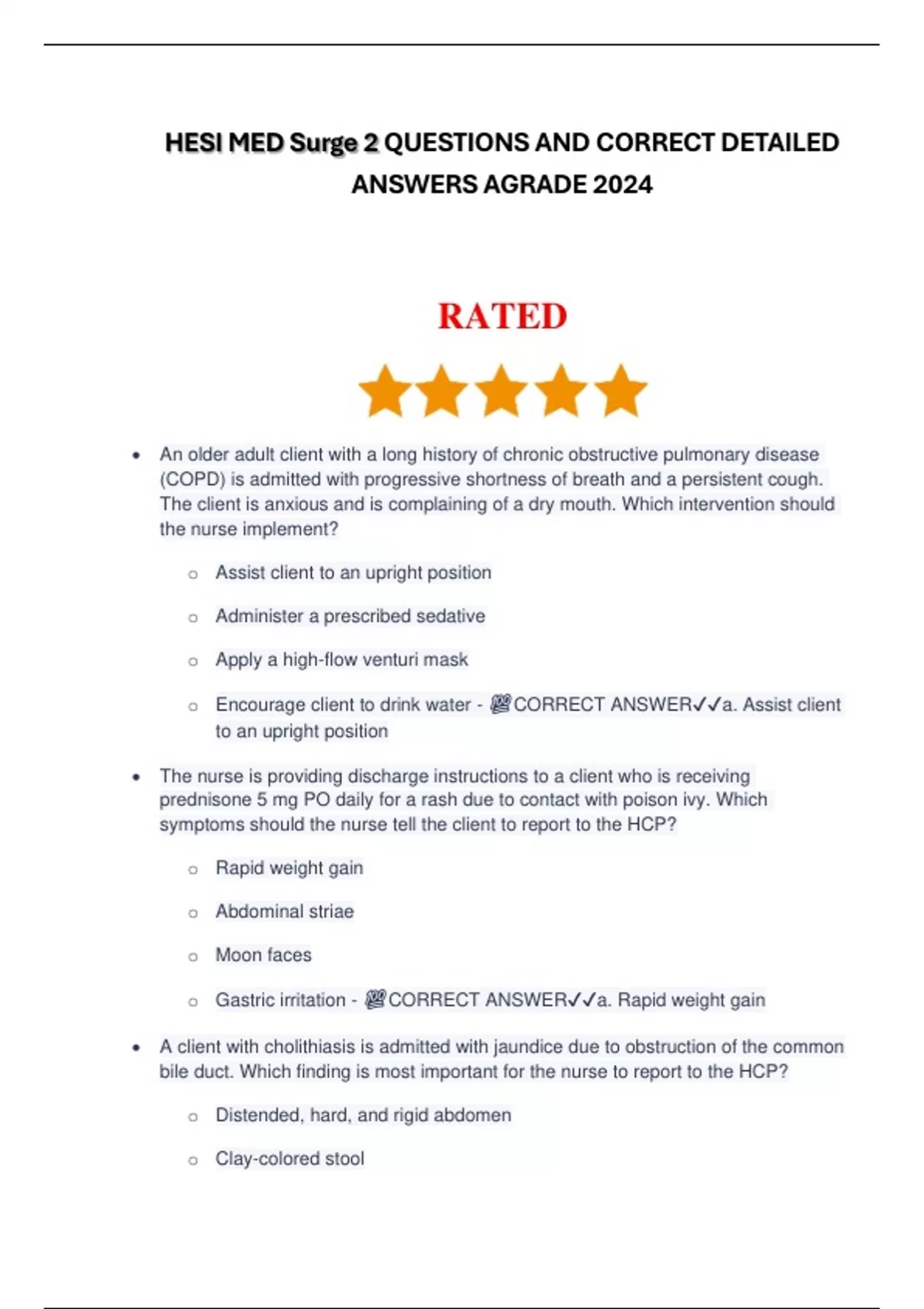 HESI MED Surge 2 QUESTIONS AND CORRECT DETAILED ANSWERS AGRADE 2024 ...