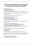 AAA Food Safety Manager Test Practice  Questions and Answers 2024&sol;2025