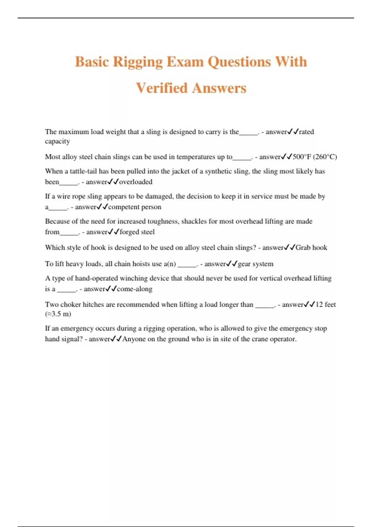 Basic Rigging Exam Questions With Verified Answers - NCCER Basic ...