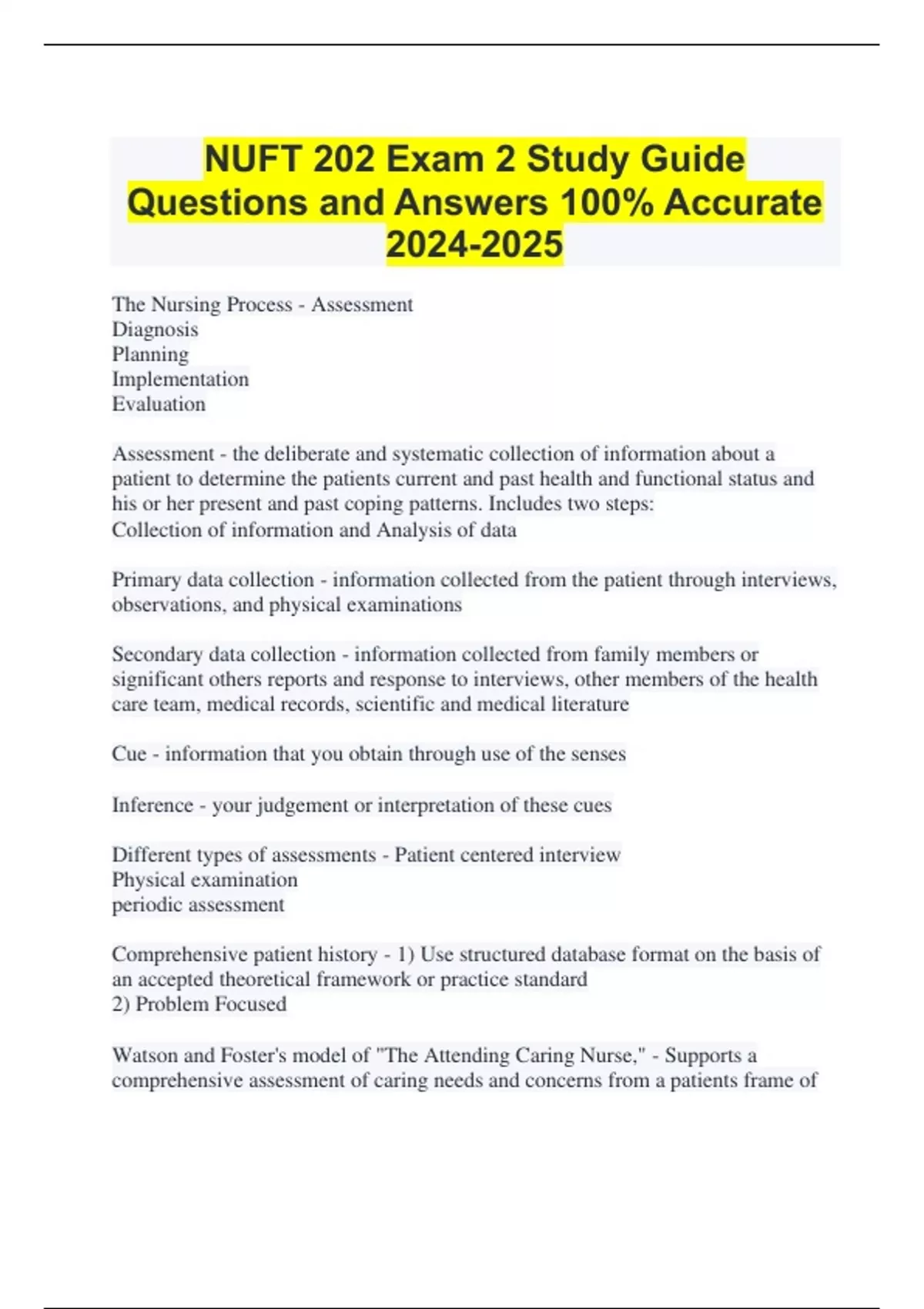 NUFT 202 Exam 2 Study Guide Questions and Answers 100% Accurate - NUFT ...