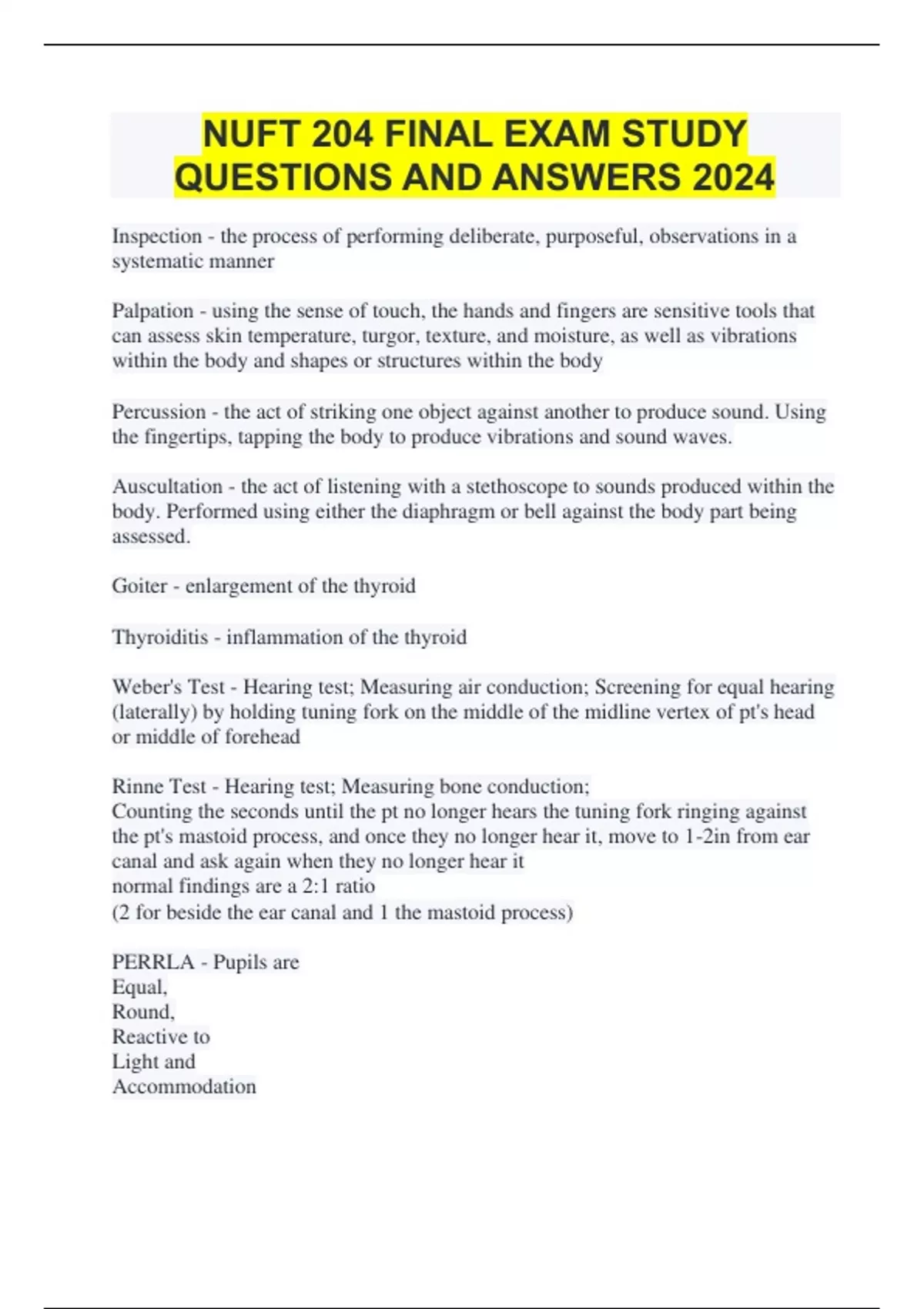 NUFT 204 FINAL EXAM STUDY QUESTIONS AND ANSWERS 2024 - NUFT 204 - Stuvia US