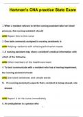 HARTMAN S CNA Exam Chapters 1-10 BUNDLED Hartman's CNA practice State Exam Questions and Answers 100&percnt; Pass