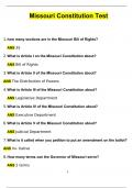 Missouri Constitution Tests BUNDLED Missouri &lpar;MO&rpar; Constitution Test Practice Exam 2024 Questions with 100&percnt; Correct Answers &vert; Verified &vert; Latest Update