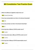 Missouri &lpar;MO&rpar; Constitution Test Practice Exam 2024 Questions with 100&percnt; Correct Answers &vert; Verified &vert; Latest Update