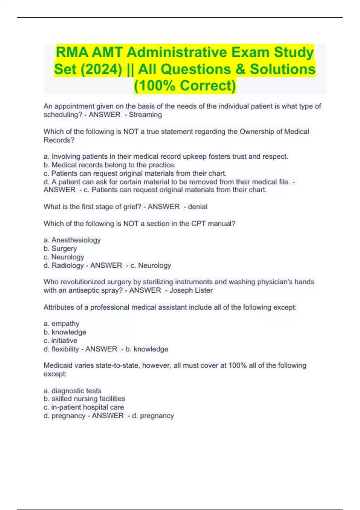 RMA AMT Administrative Exam Study Set (2024) || All Questions ...