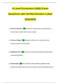 A Level Economics &lpar;AQA&rpar; Exam Questions with Verified Solution Latest 2024&sol;2025