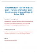 BUNDLE for NR599 Midterm &vert; NR 599 Midterm Exam &vert; Nursing Informatics Exam &vert; Questions and Verified Answers Rated A&plus; Latest 2024 &vert; NR599 Midterm Exam Study Guide 