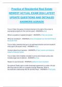 Practice of Residential Real Estate NEWEST ACTUAL EXAM 2024 LATEST  UPDATE QUESTIONS AND DETAILED  ANSWERS AGRADE