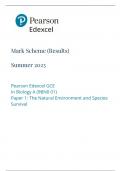 Pearson Edexcel GCE Biology A Advanced Salters Nuffield Paper 01 9BN01&colon;The Natural Environment and Species Survival mark scheme for June 2023