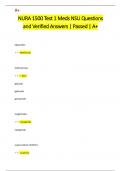 NURA 1500 Test 1 Meds NSU Questions  and Verified Answers &vert; Passed &vert; A&plus;