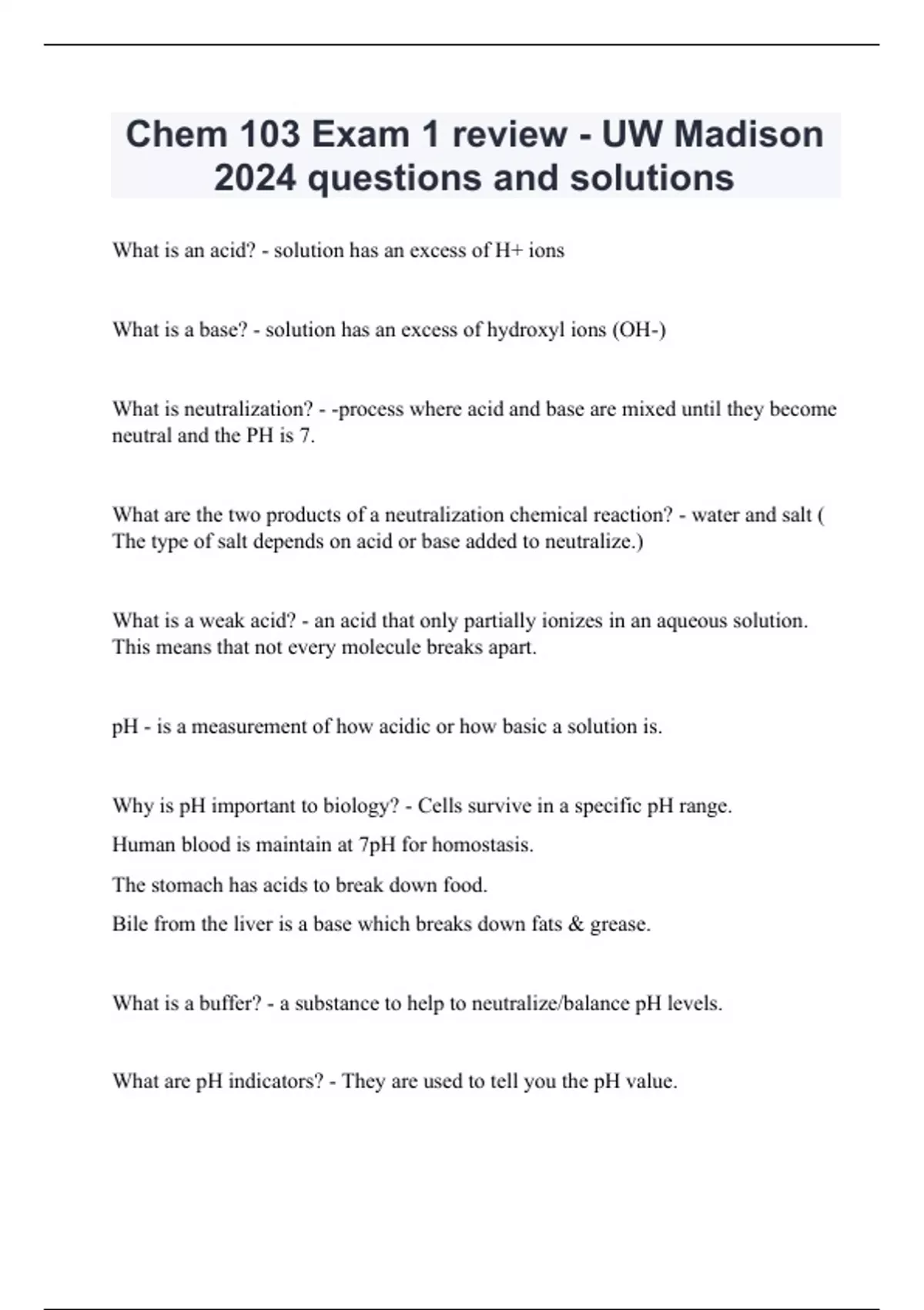 Chem 103 Exam 1 review - UW Madison 2024 questions and solutions - Chem ...