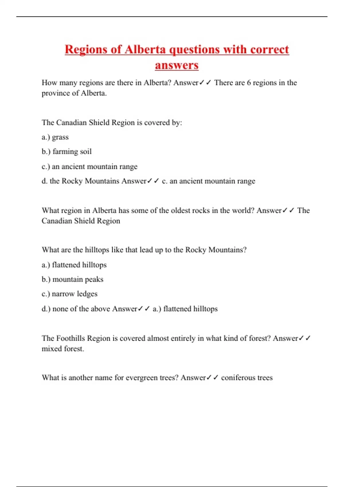 Regions of Alberta questions with correct answers - Regions of Alberta ...