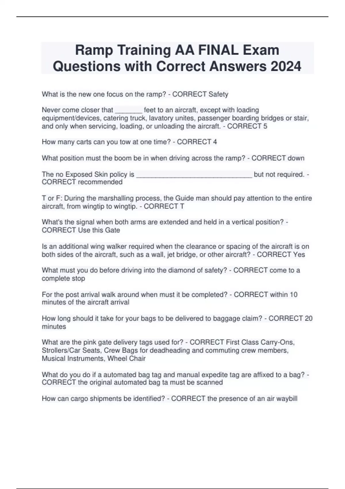 Ramp Training AA FINAL Exam Questions with Correct Answers 2024 Ramp