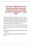 Final Exam &colon; NR599 &lpar;NR599&rpar; Exam Nursing Informatics Advanced Practice Final Exam &vert; Correctly Answered and Graded A&plus; &vert; Latest 2024