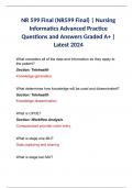 NR 599 Final &lpar;NR599 Final&rpar; &vert; Nursing Informatics Advanced Practice Questions and Answers Graded A&plus; &vert; Latest 2024