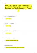 ZOOL 2403 Lecture Exam 2- Dr&period; Boros TTU Questions and Verified Answers &vert; Passed &vert;  A&plus;