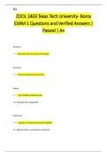 ZOOL 2403 Texas Tech University- Boros  EXAM 1 Questions and Verified Answers &vert;  Passed &vert; A&plus;