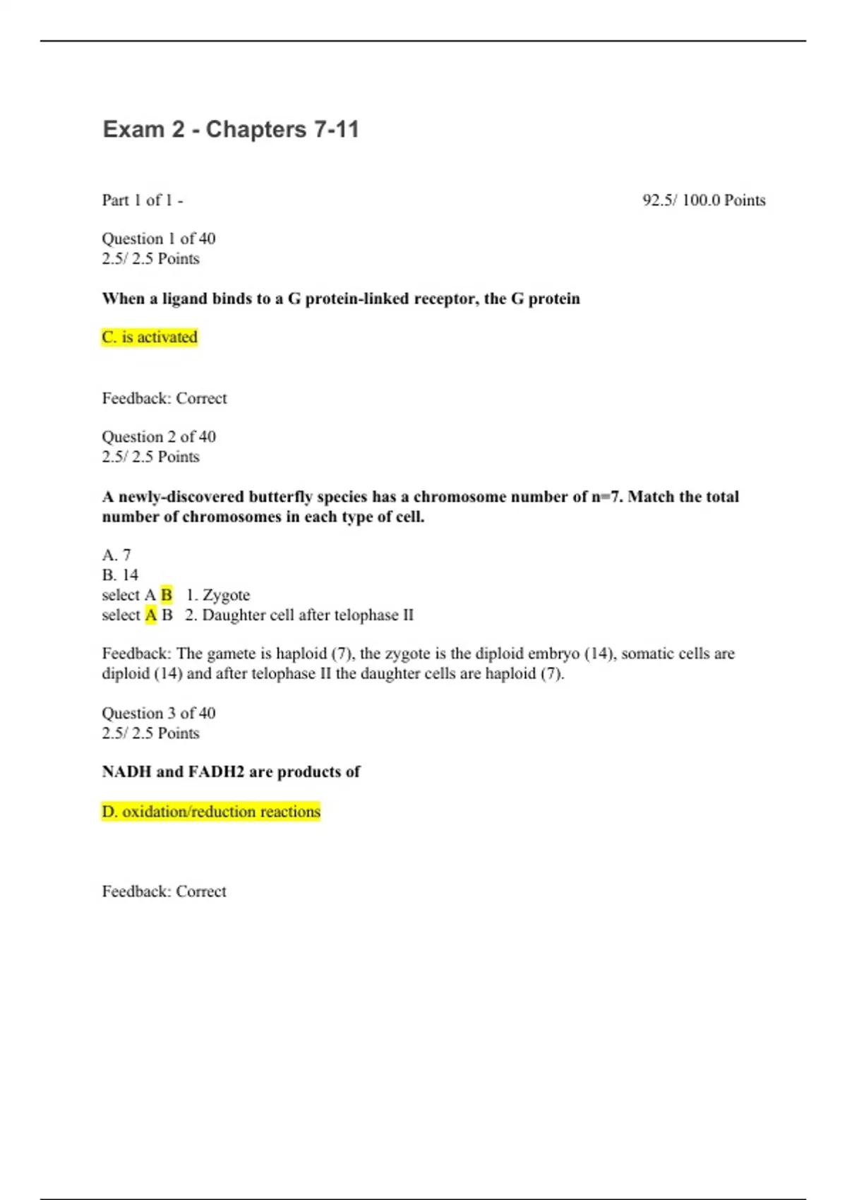 Summary BIOL 133 Exam 2 - Chapters 7-11 Questions with Answers - BIOL ...