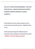 WGU C215 OPERATIONS MANAGEMENT PVDC 2024  EXAM &vert;ACTUAL EXAM QUESTIONS AND CORRECT  ANSWERS &lpar;VERIFIED ANSWERS &rpar; ALREADY  GRADED A&plus;