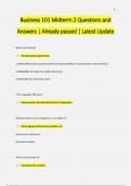 Business 101 Midterm 2 Questions and  Answers &vert; Already passed &vert; Latest Update