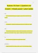 Business 101 Exam 1 Questions and  Answers &vert; Already passed &vert; Latest Update 