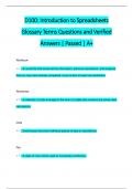 D100&colon; Introduction to Spreadsheets  Glossary Terms Questions and Verified  Answers &vert; Passed &vert; A&plus;