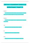 D100 Intro to Spreadsheets Questions and  Verified Answers &vert; Passed &vert; A&plus;