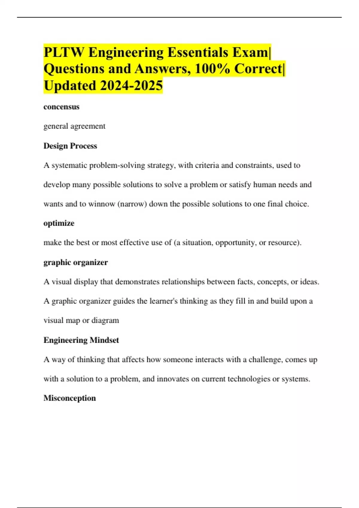 PLTW Engineering Essentials Exam| Questions and Answers, 100% Correct ...