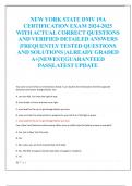 NEW YORK STATE DMV 19A  CERTIFICATION EXAM 2024-2025  WITH ACTUAL CORRECT QUESTIONS  AND VERIFIED DETAILED ANSWERS  &vert;FREQUENTLY TESTED QUESTIONS  AND SOLUTIONS &vert;ALREADY GRADED  A&plus;&vert;NEWEST&vert;GUARANTEED  PASS&vert;LATEST UPDATE