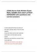 &lpar;CNA&rpar; Nurse Aide Written Exam REAL EXAMS 2023-2024 LATEST VERSIONS with questions and correct answers