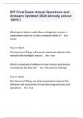 IOT Final Exam Actual Questions and Answers Updated 2024&semi;Already solved 100&percnt;&excl;&excl;