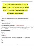CONTRACTORS LAW EXAM CA PRACTICE TEST 1 100 QUESTIONS AND VERIFIED ANSWERS 2024 UPDATE&period; A&plus; GRADE