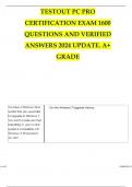 TESTOUT PC PRO CERTIFICATION EXAM 1600 QUESTIONS AND VERIFIED ANSWERS 2024 UPDATE&period; A&plus; GRADE