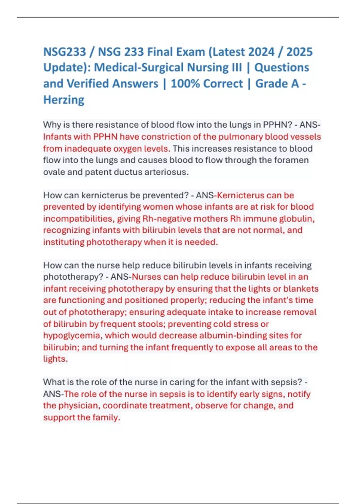 NSG233 / NSG 233 Final Exam (Latest 2024 / 2025 Update): Medical ...