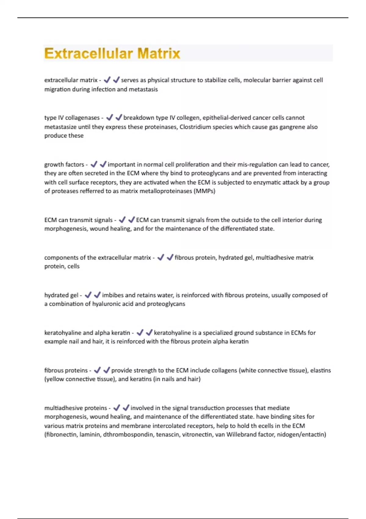 Extracellular Matrix Questions and Answers(A+ Solution guide