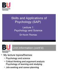 Skills and Application of psychology lecture one notes