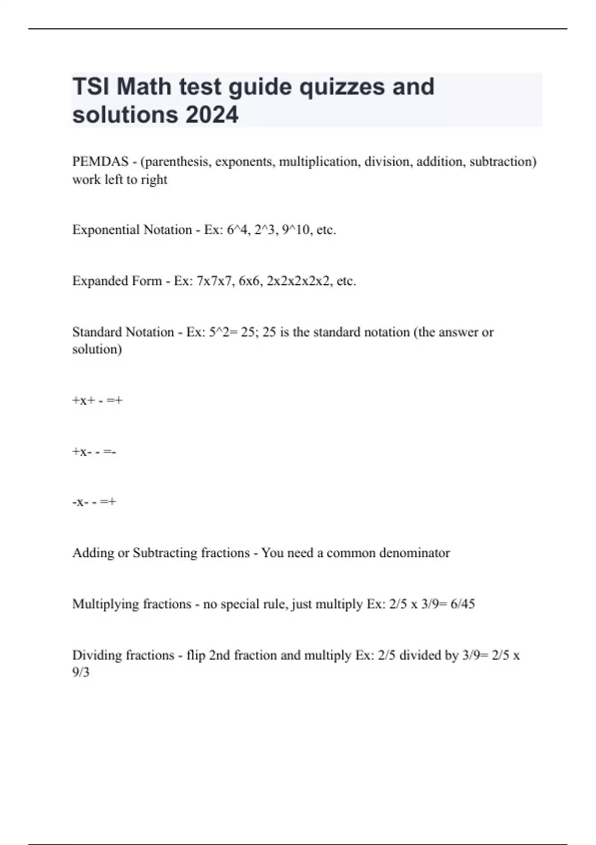 TSI Math test guide quizzes and solutions 2024 - TSI Math - Stuvia US